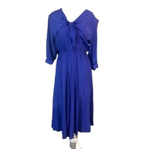 Vintage Nina Piccalino Collared Blue Belted‎ Midi Dress, Size 8